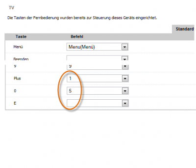 Aktion &lt;Fern-sehen&gt;: Tastenbelegung